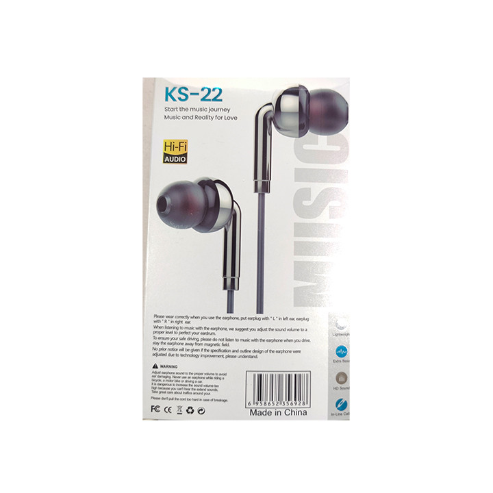 🎧 هندزفری سیمی مدل KS-22 – صدای Hi-Fi با طراحی ارگونومیک
